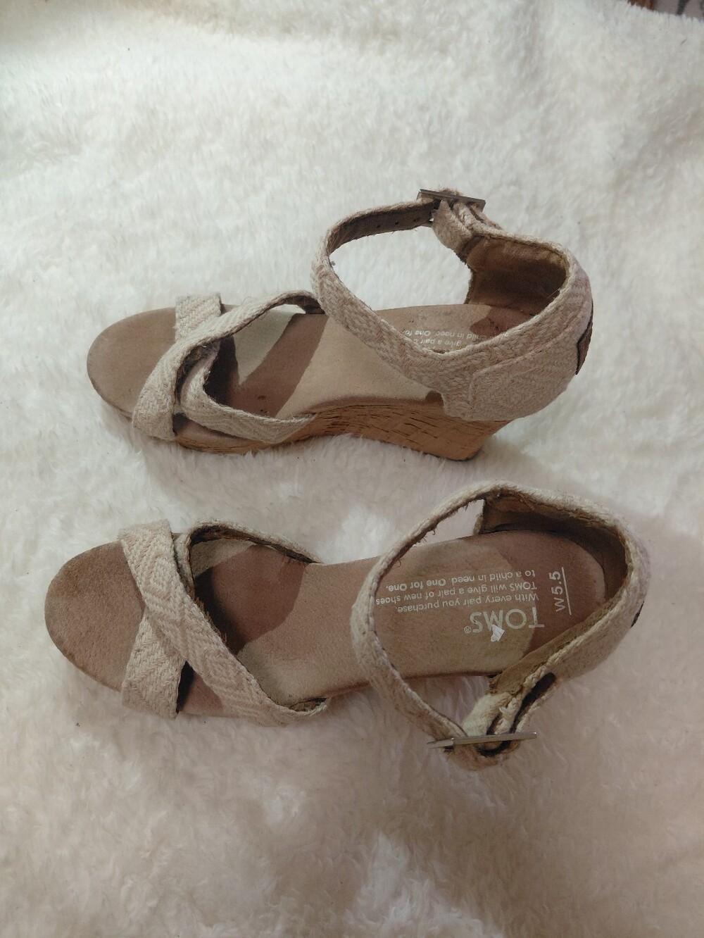 TOMS Beige Canvas Wedge Sandals Size 5.5
